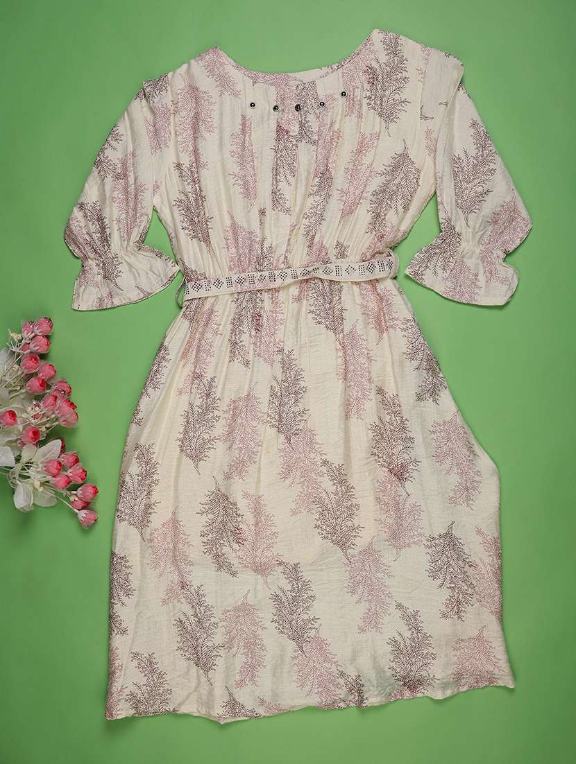 girls printed three quarter sleeve a-line dress