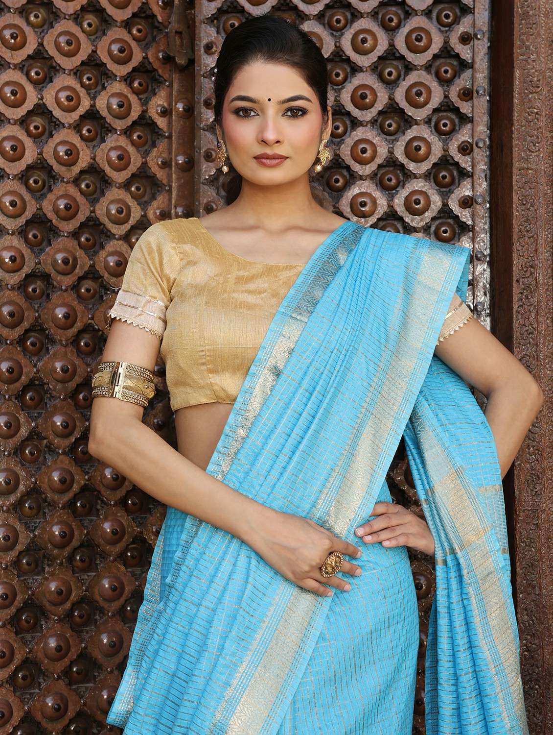 women checkered bordered saree with blouse - 22183720 -  Standard Image - 5