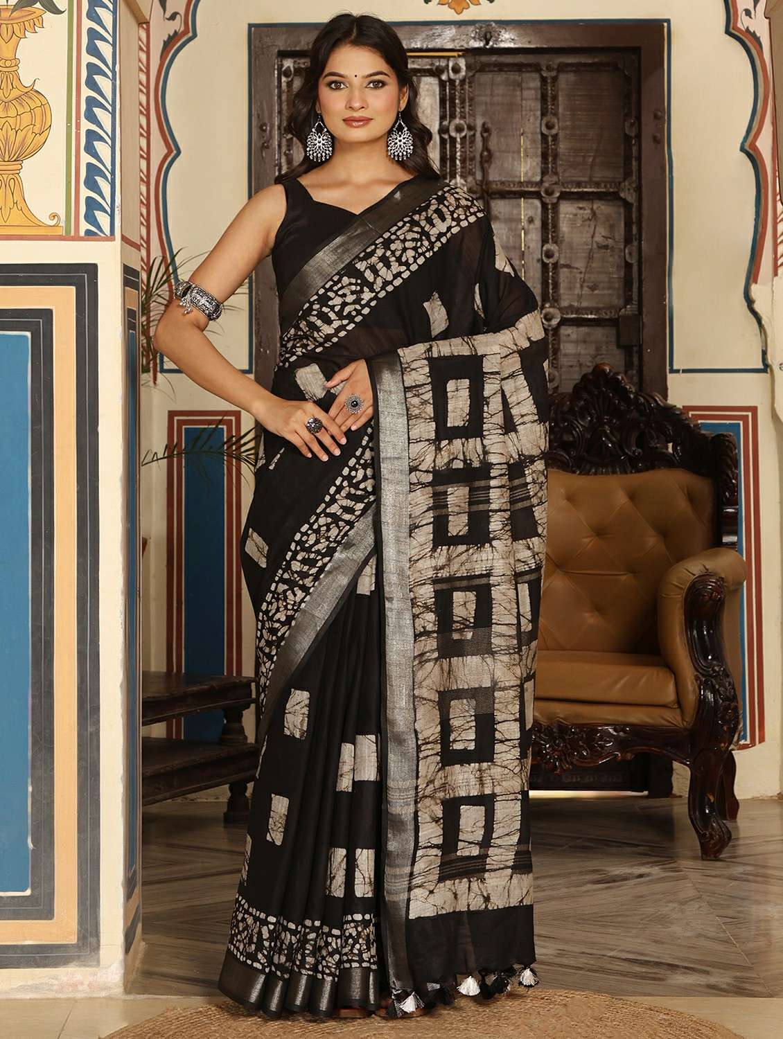 women batik printed saree with blouse