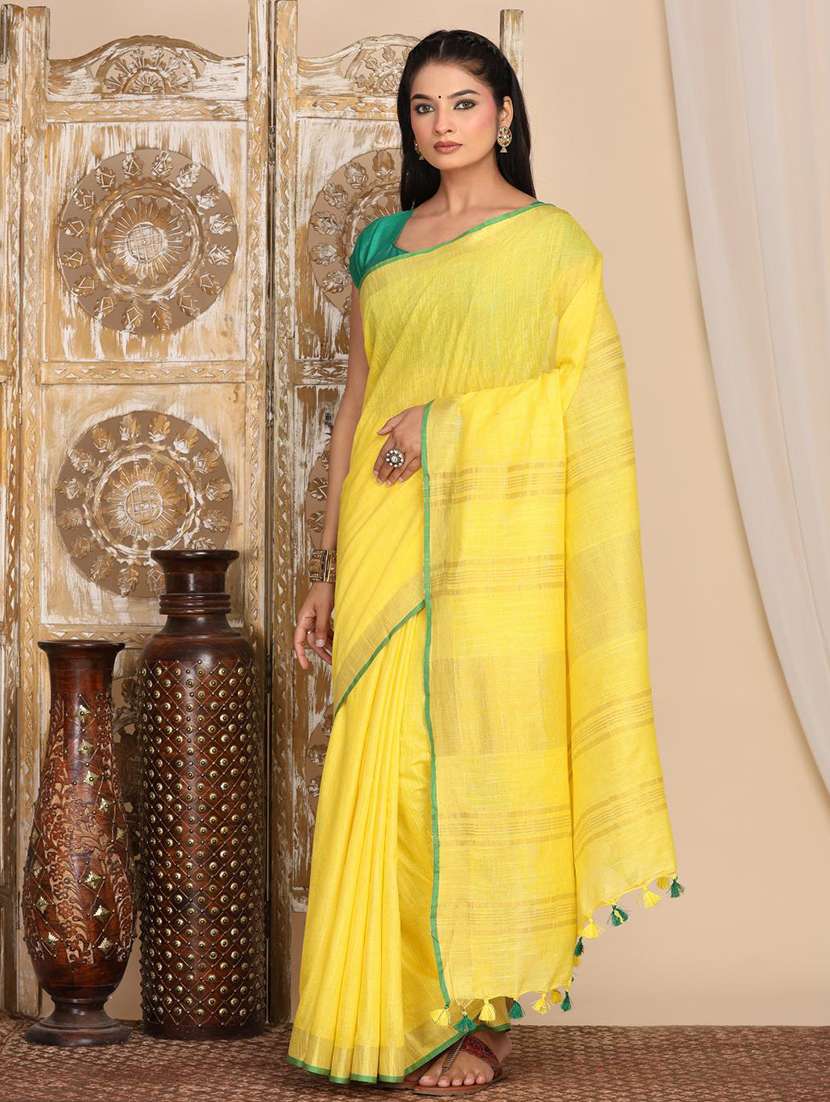 women solid with bordered saree with blouse - 22183747 -  Standard Image - 3