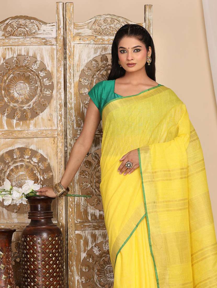 women solid with bordered saree with blouse - 22183747 -  Standard Image - 5