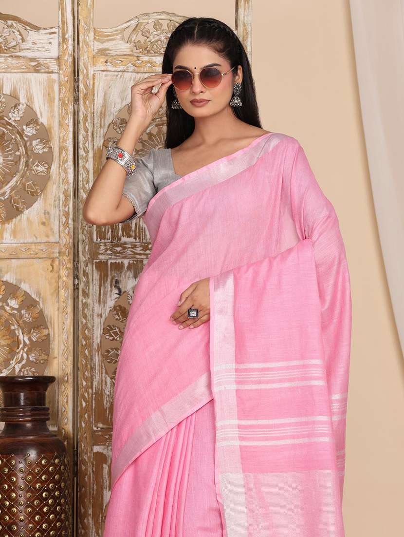 women solid with bordered saree with blouse - 22183751 -  Standard Image - 5