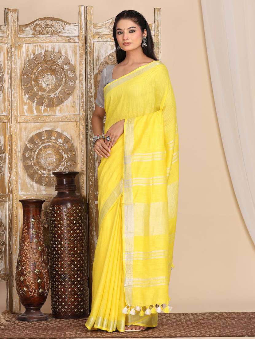 women solid with bordered saree with blouse - 22183752 -  Standard Image - 3