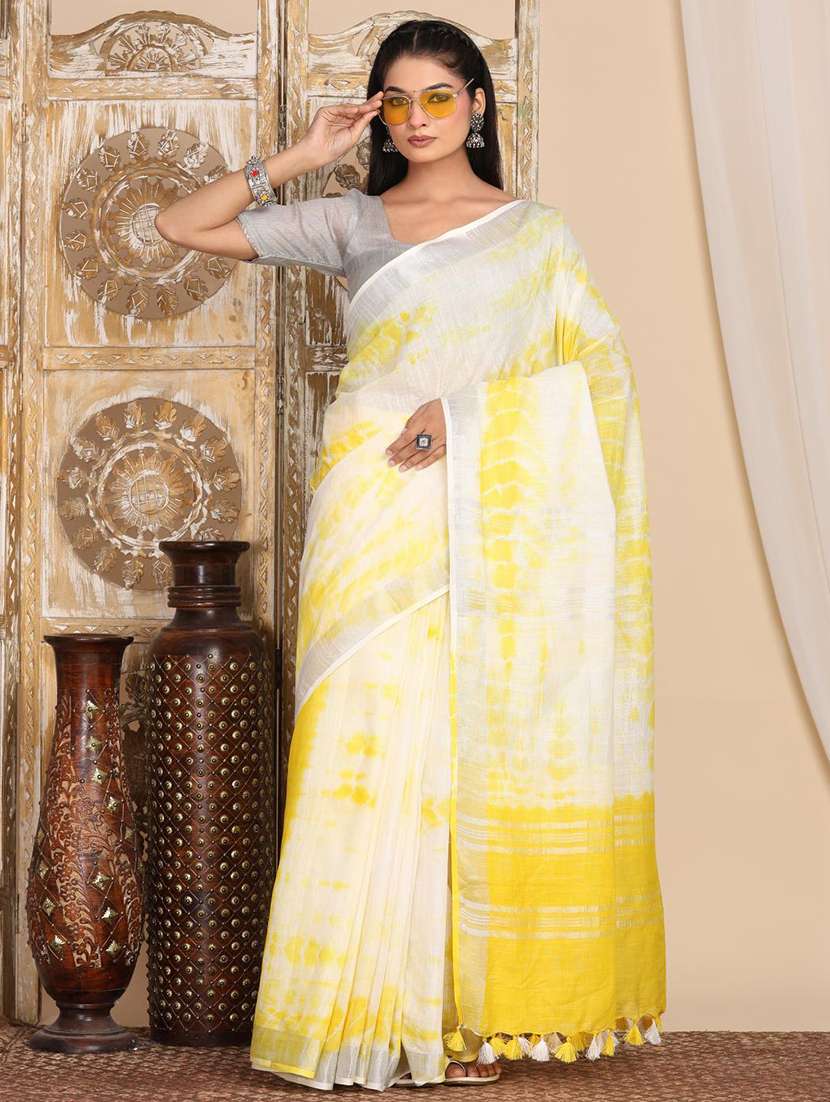 women tie & dye printed saree with blouse
