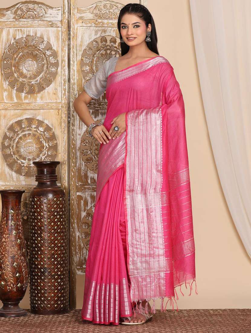 women solid with bordered saree with blouse - 22183756 -  Standard Image - 3