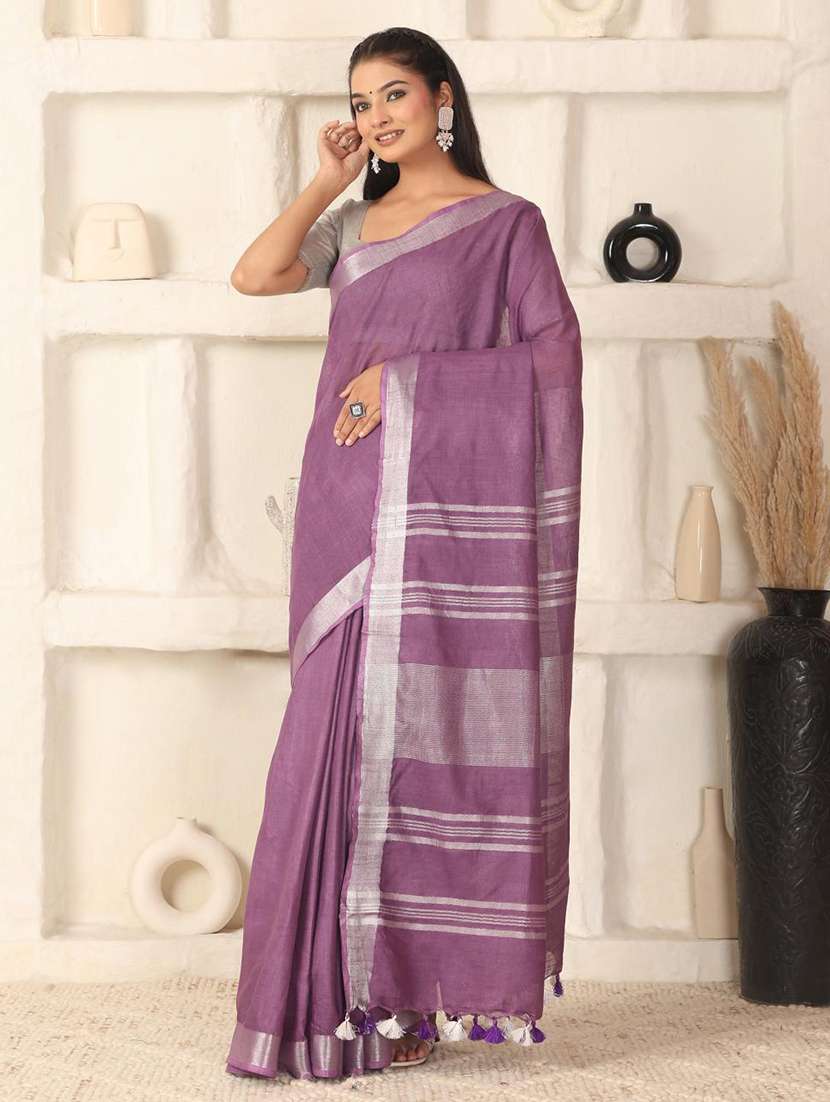 women solid with bordered saree with blouse - 22183761 -  Standard Image - 3