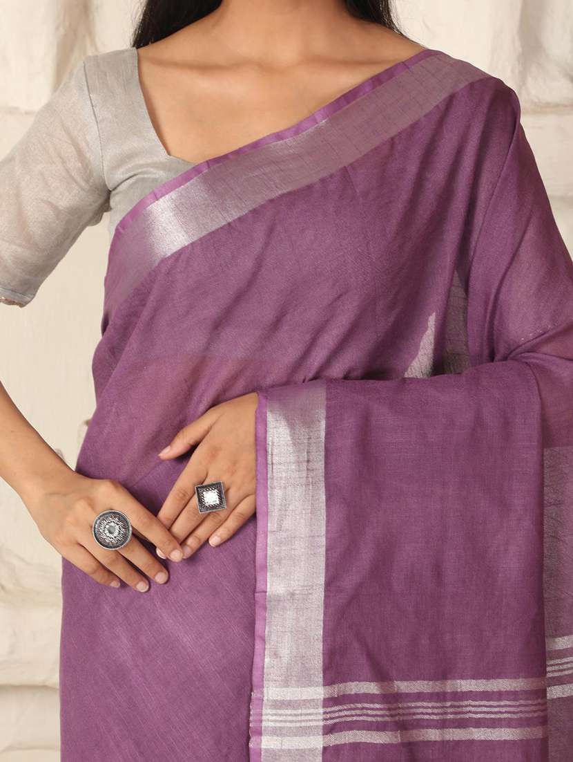 women solid with bordered saree with blouse - 22183761 -  Standard Image - 8