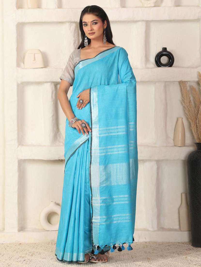 women solid with bordered saree with blouse - 22183765 -  Standard Image - 3