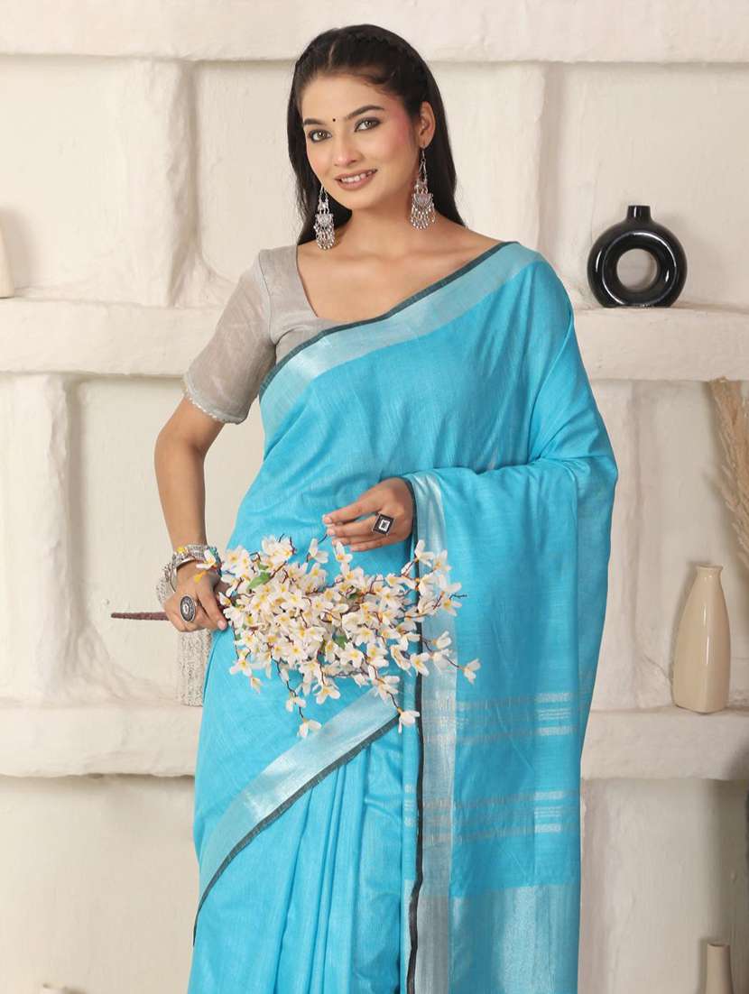 women solid with bordered saree with blouse - 22183765 -  Standard Image - 5