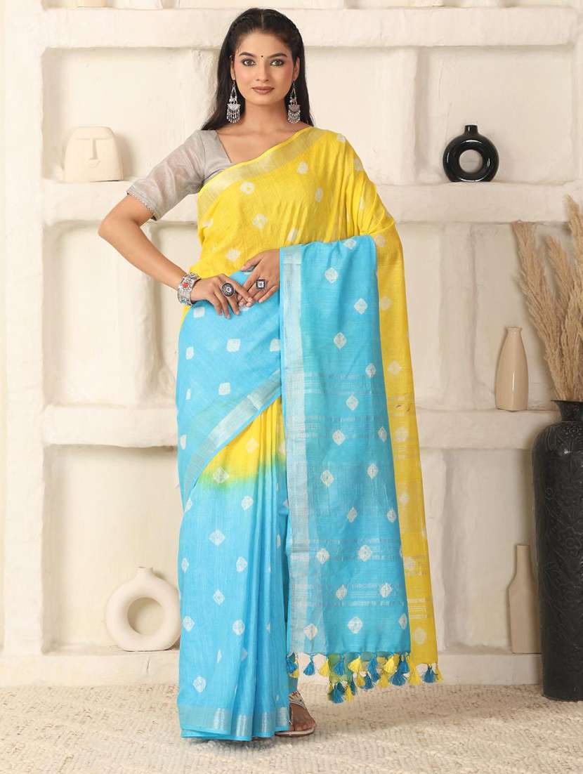 women tie & dye printed saree with blouse