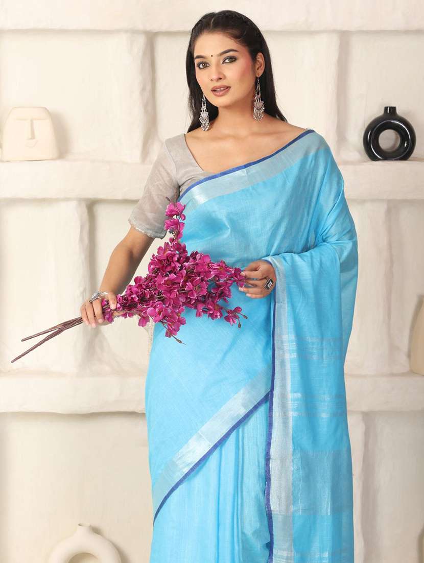 women solid with bordered saree with blouse - 22183768 -  Standard Image - 5