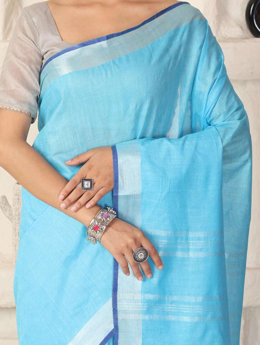 women solid with bordered saree with blouse - 22183768 -  Standard Image - 8