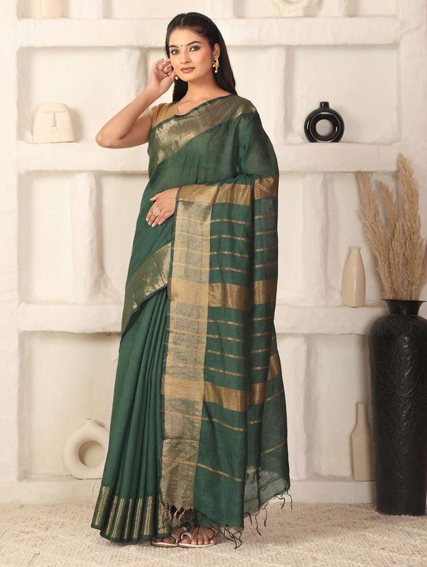 women solid with bordered saree with blouse - 22183771 -  Standard Image - 3