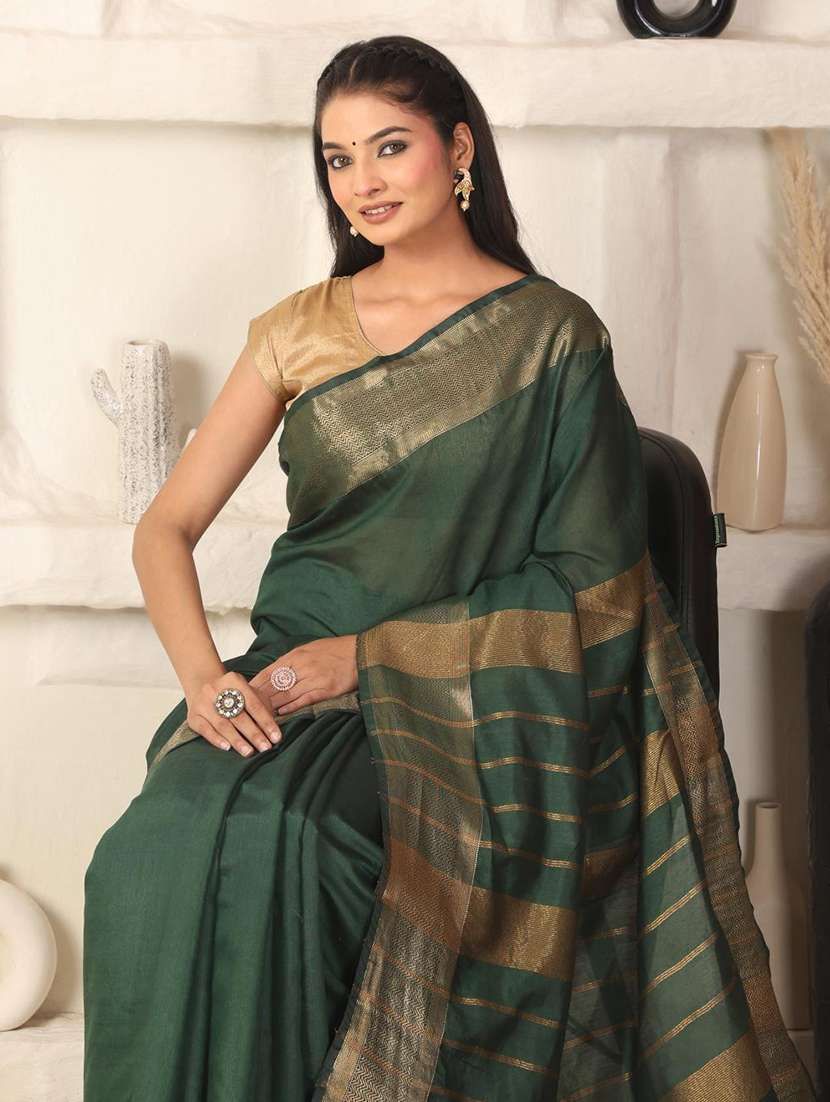 women solid with bordered saree with blouse - 22183771 -  Standard Image - 5