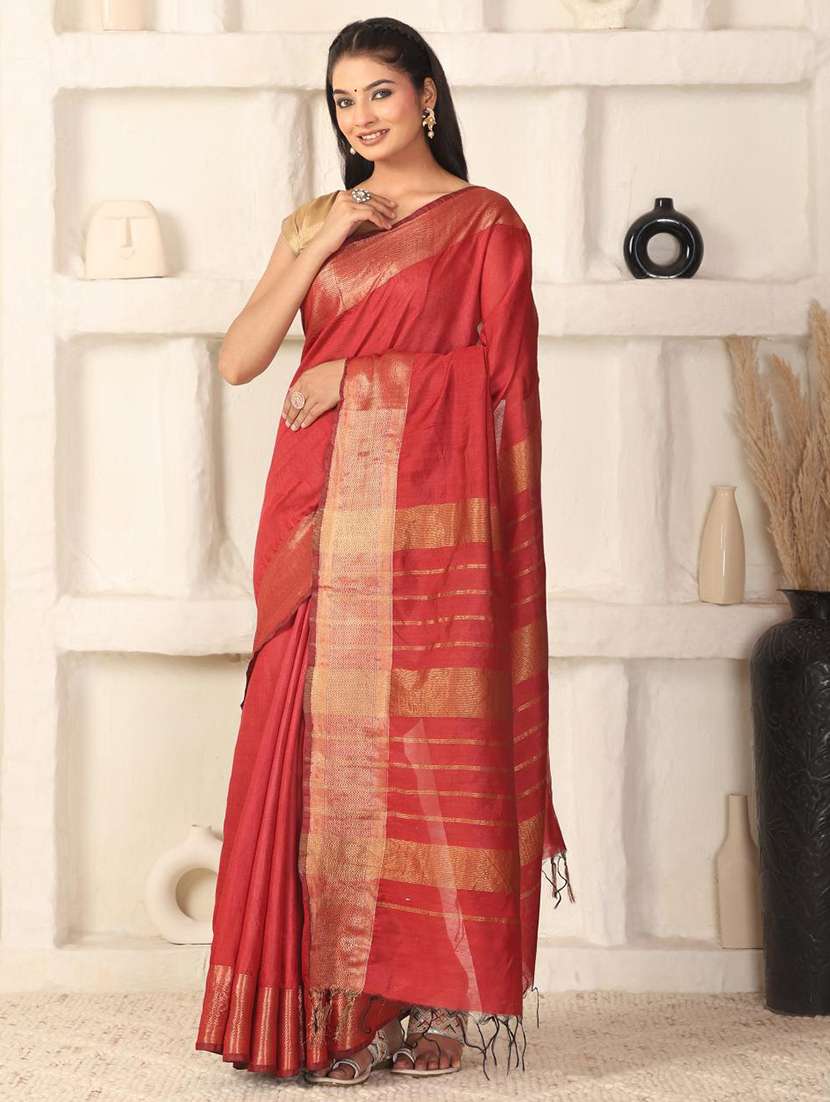 women solid with bordered saree with blouse - 22183773 -  Standard Image - 3