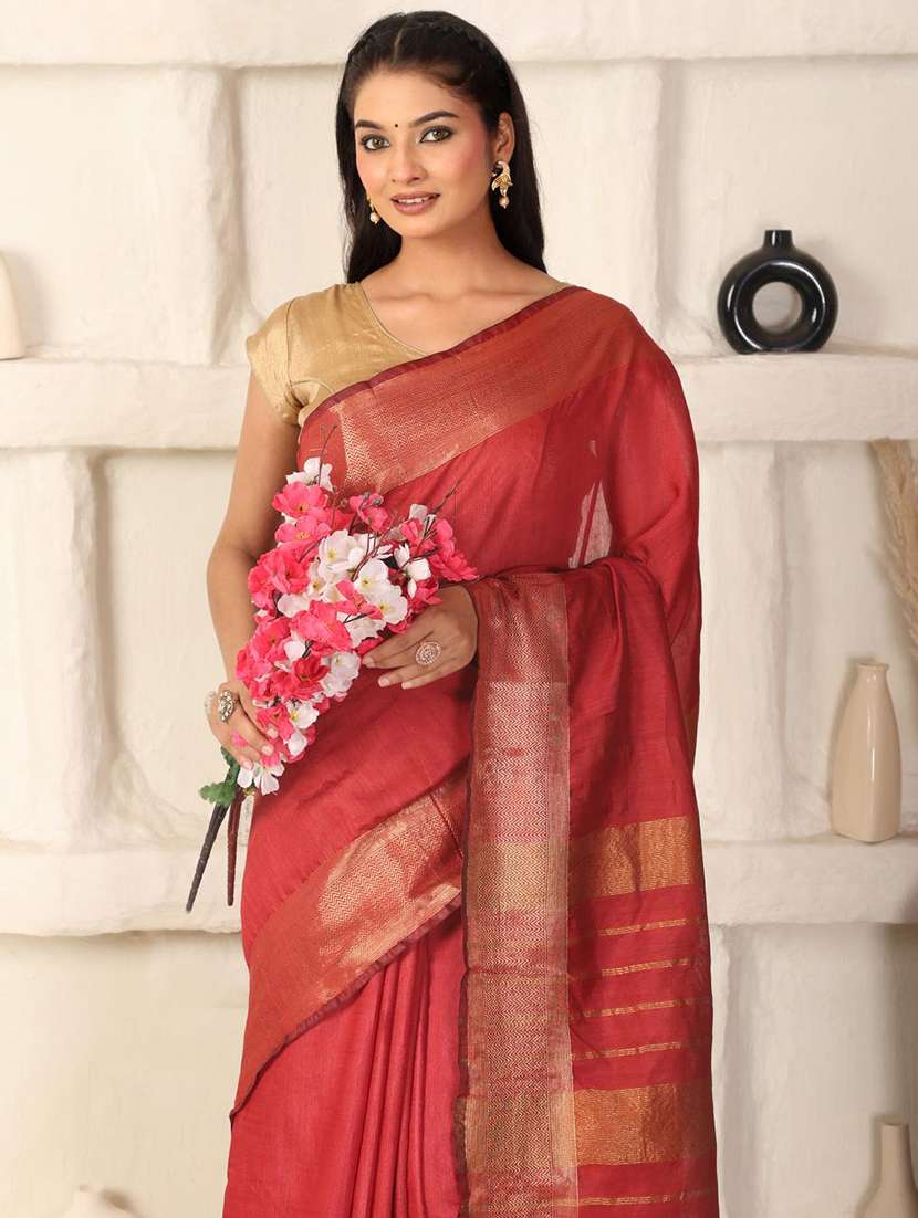 women solid with bordered saree with blouse - 22183773 -  Standard Image - 5