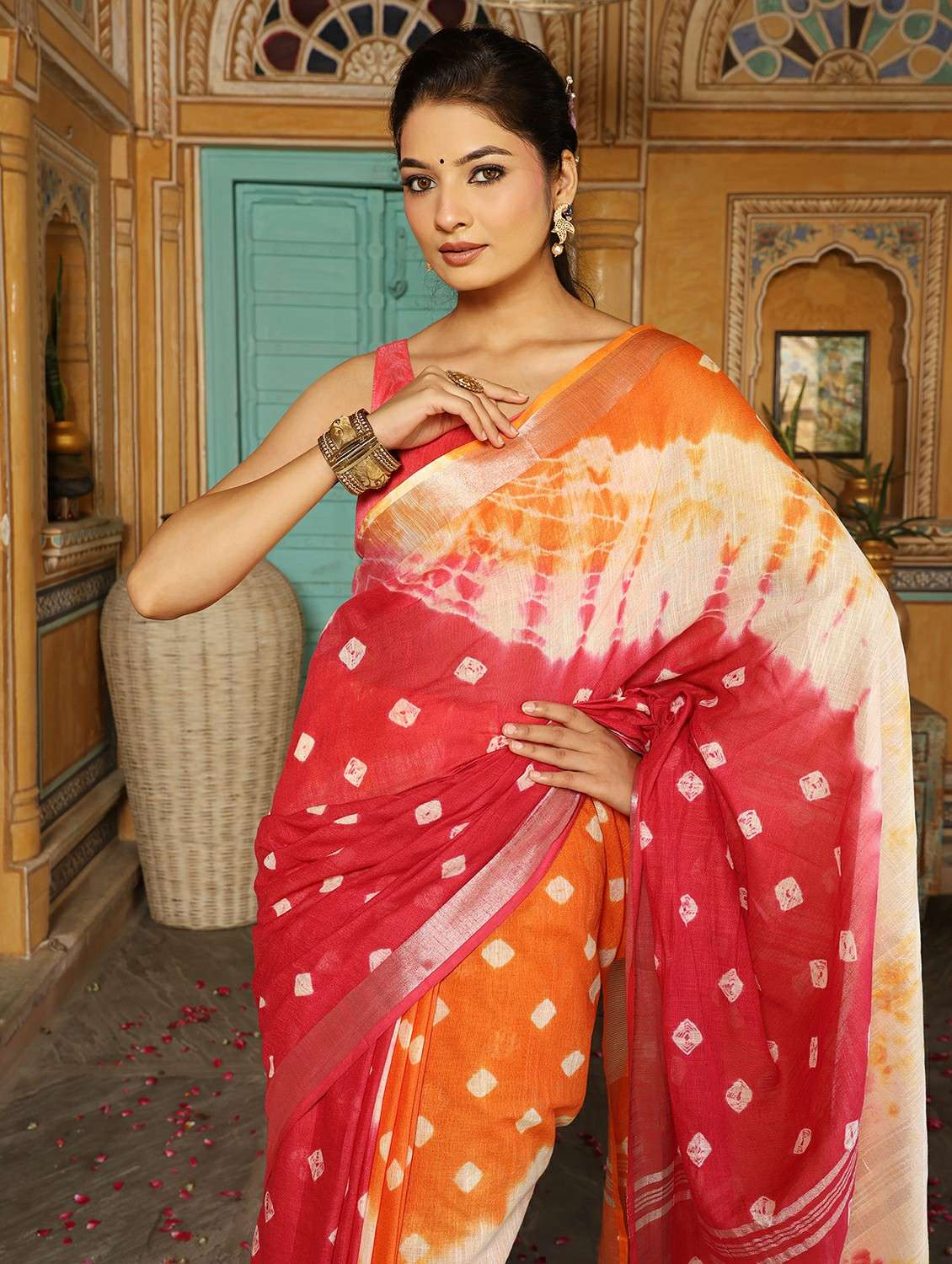 women tie & dye printed saree with blouse - 22183778 -  Standard Image - 5