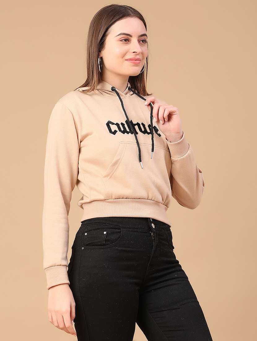 women printed long sleeve hooded cropped sweatshirt - 22183797 -  Standard Image - 3