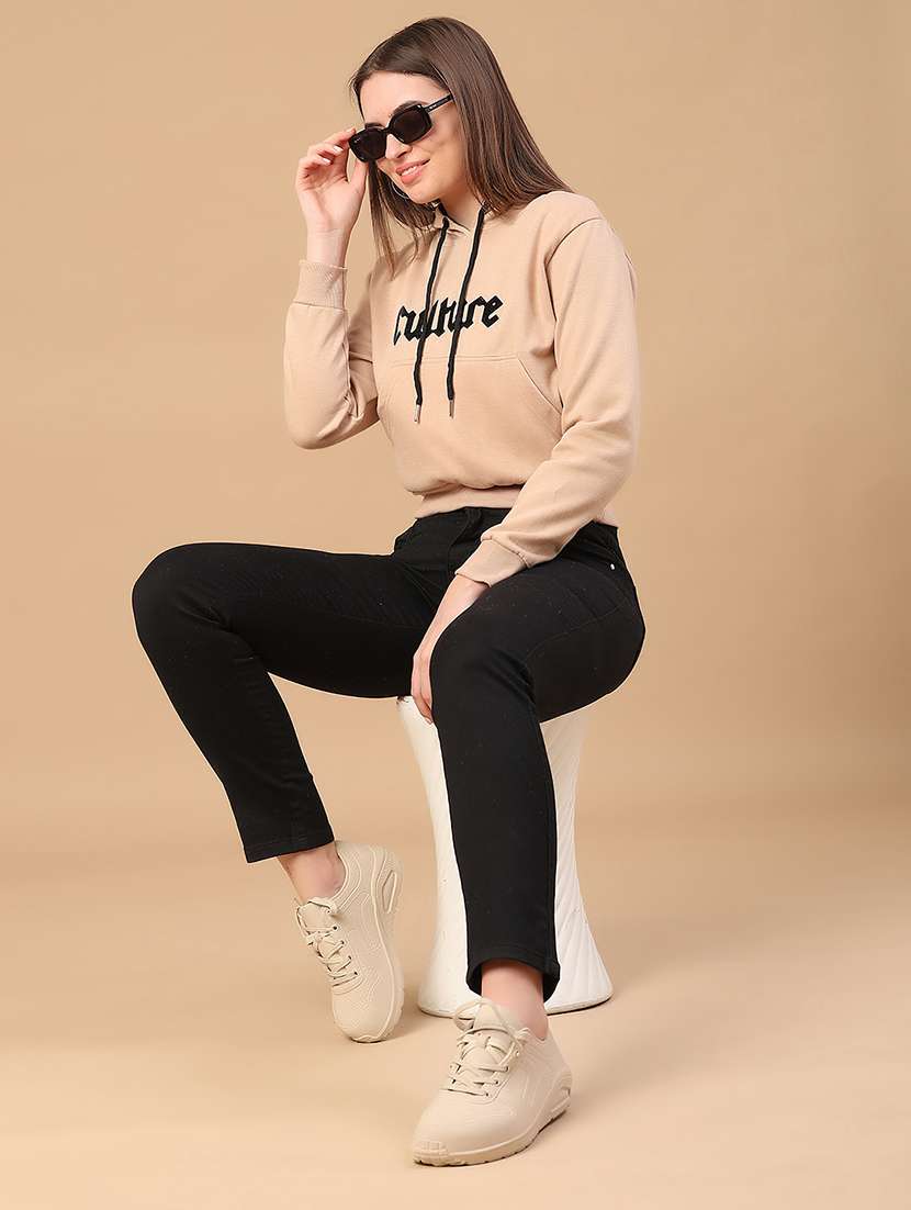 women printed long sleeve hooded cropped sweatshirt - 22183797 -  Standard Image - 5