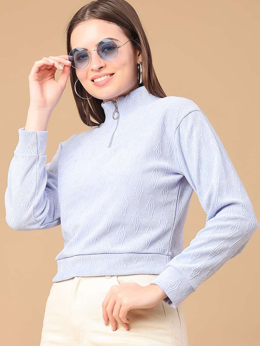 women solid long sleeve cropped sweatshirt