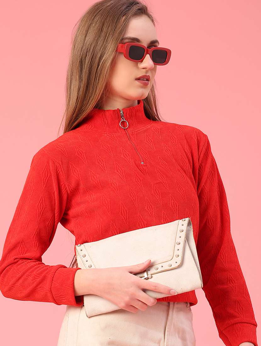 women solid long sleeve cropped sweatshirt