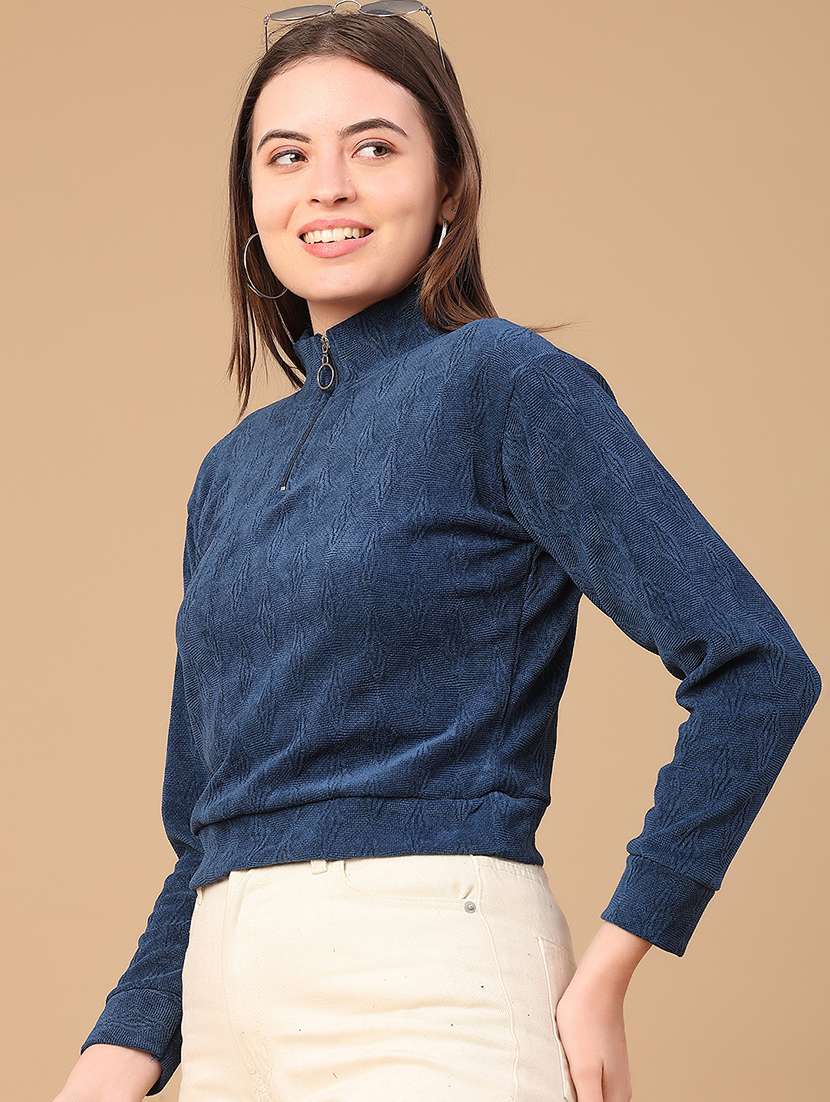 women solid long sleeve cropped sweatshirt