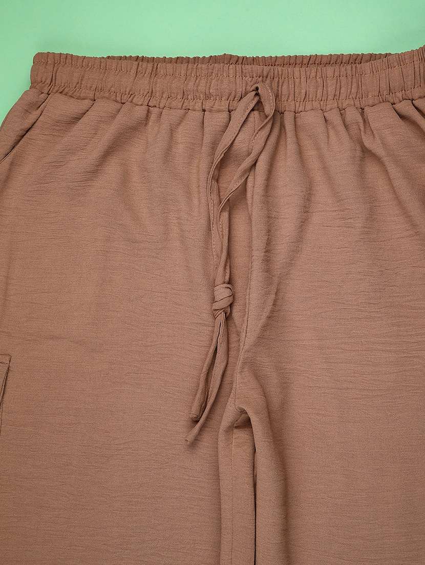 Girls Solid Mid Rise Cargos - 22183817 -  Standard Image - 3
