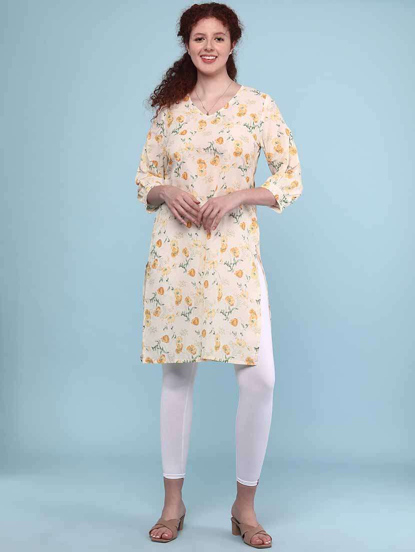 Women Printed Three Quarter Sleeve Straight Kurta - 22183902 -  Standard Image - 3