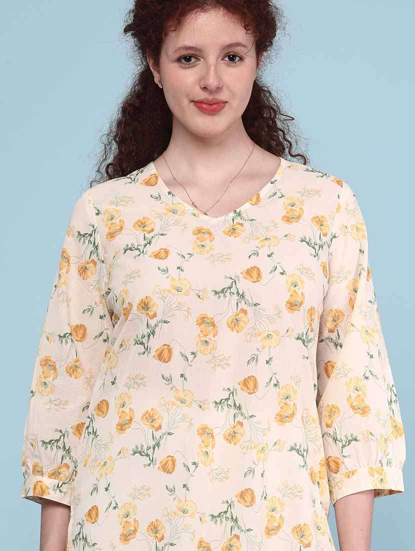Women Printed Three Quarter Sleeve Straight Kurta - 22183902 -  Standard Image - 5