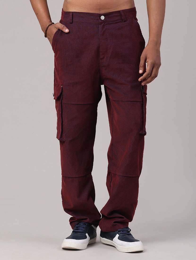 men solid mid rise relaxed fit cargo