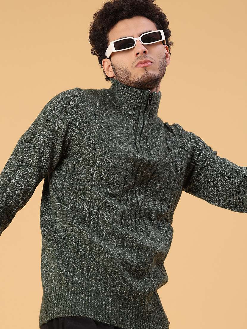 men self design long sleeve regular fit pullover