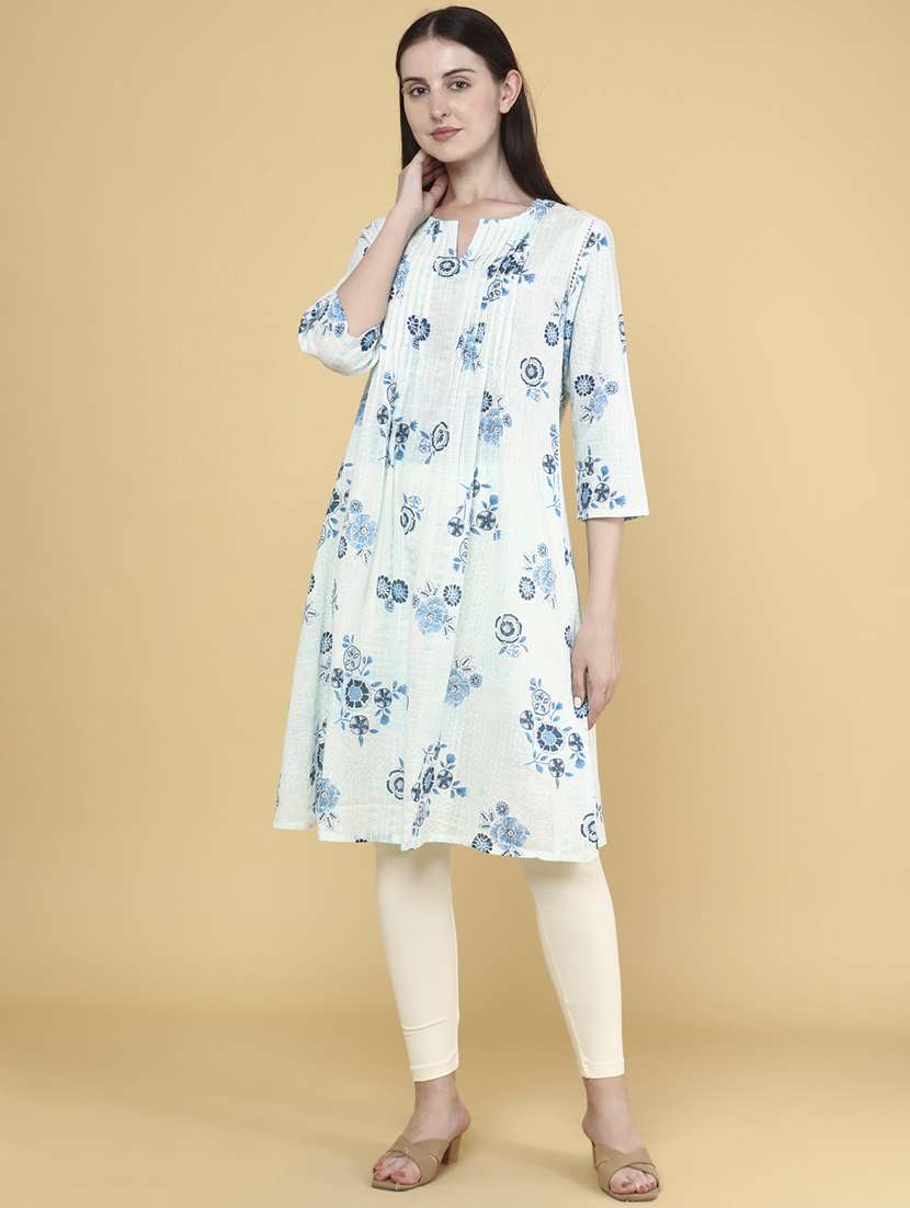 women printed cotton a-line kurta