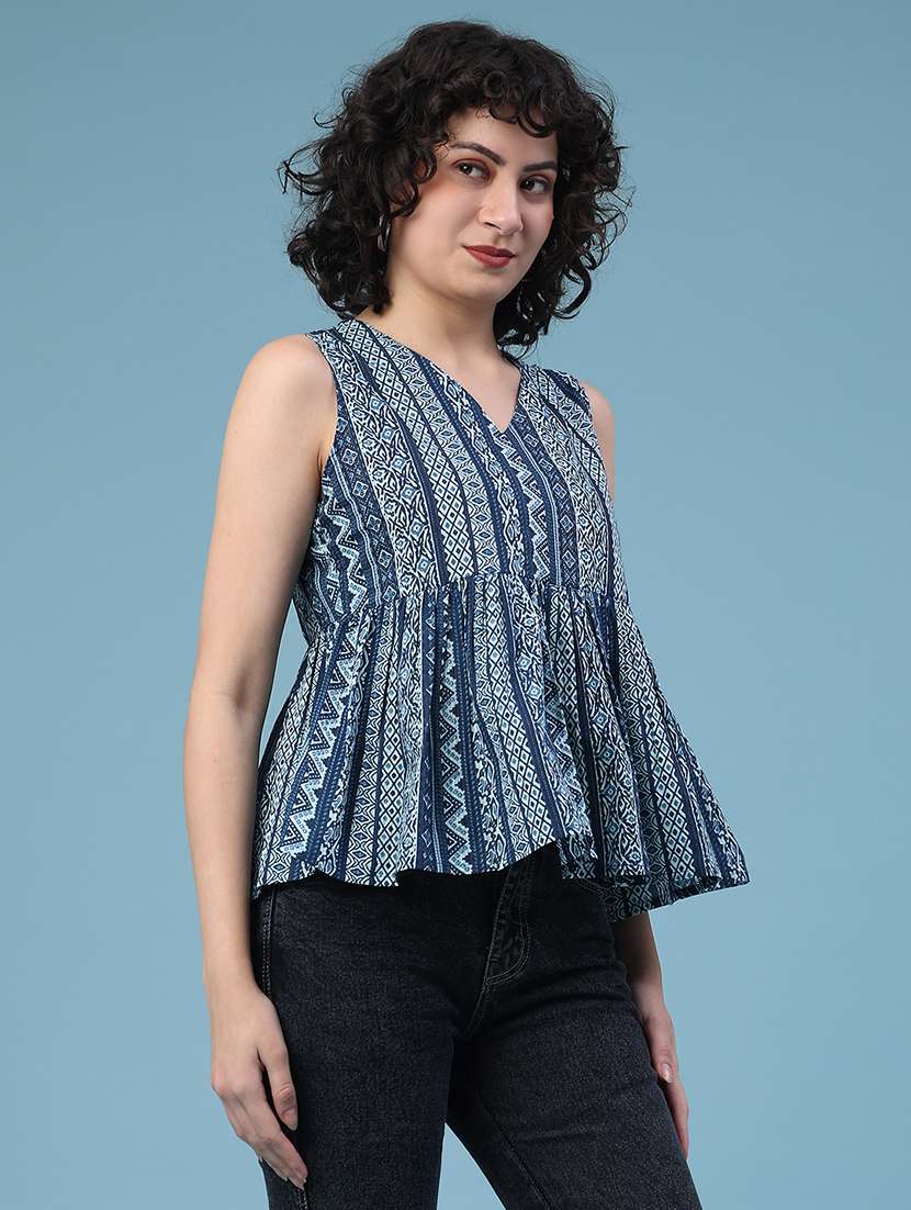 women printed v neck top - 22183969 -  Standard Image - 3