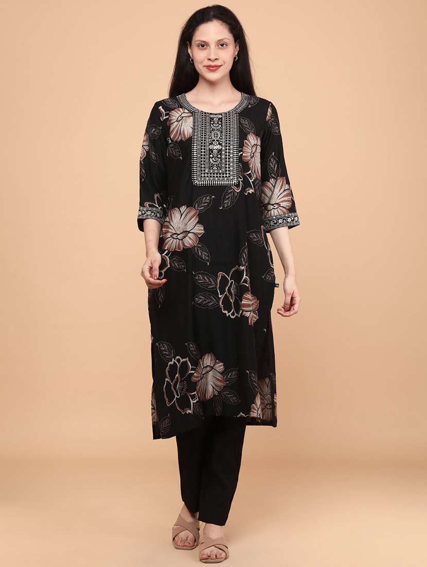 black cotton kurta pant  set