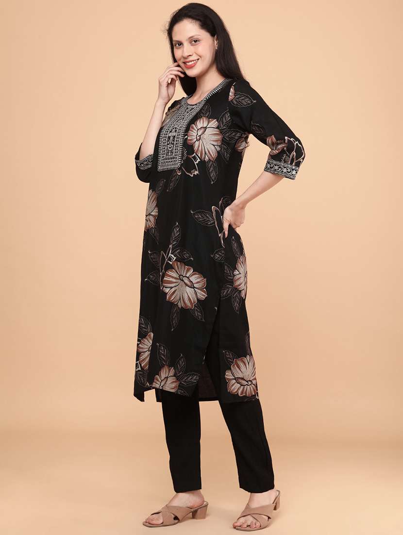 black cotton kurta pant  set - 22183983 -  Standard Image - 3