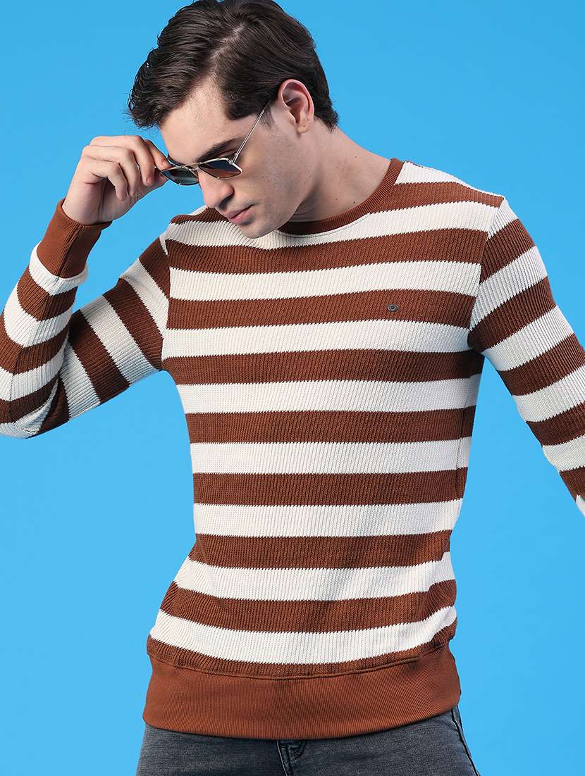 men striped long sleeve regular fit pullover 