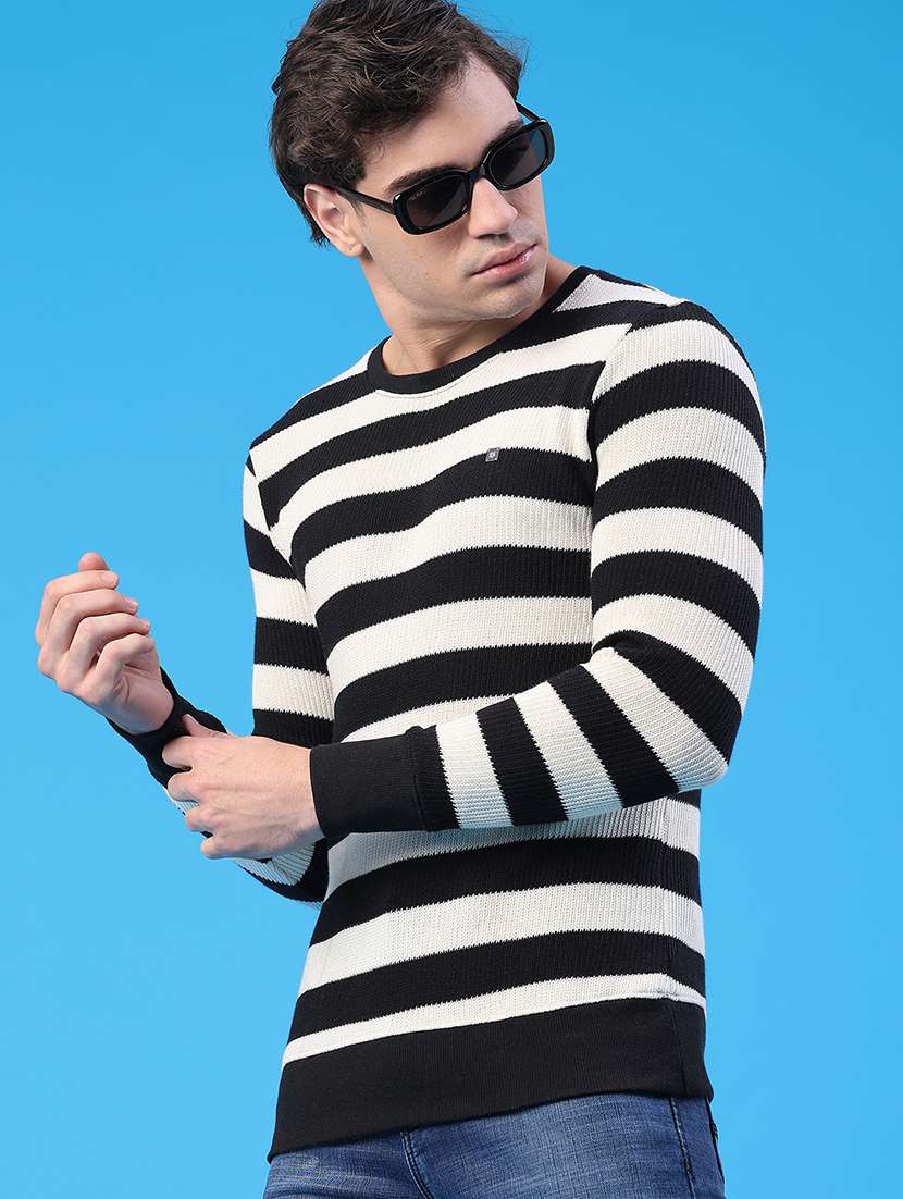 men striped long sleeve regular fit pullover 