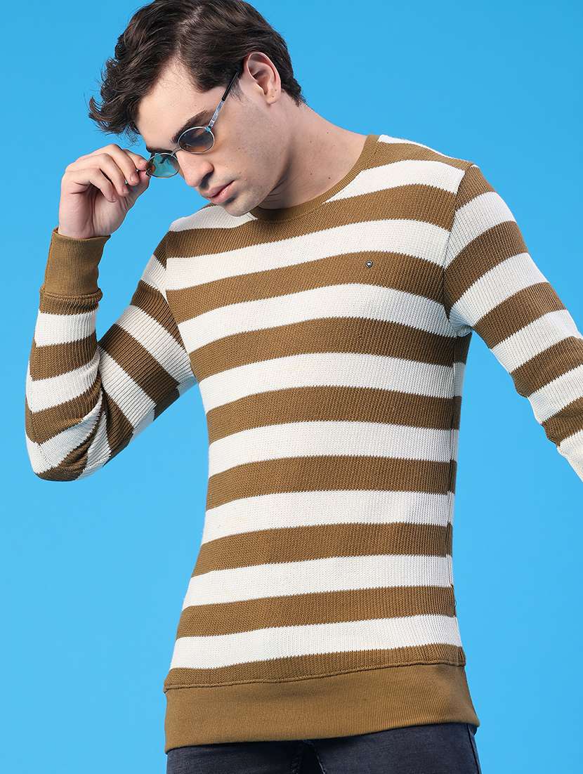 men striped long sleeve regular fit pullover 