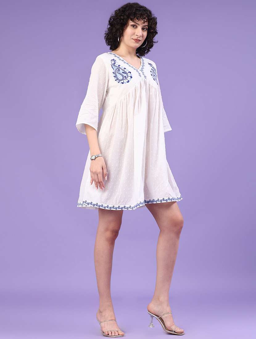 women embroidered v neck fit & flare dress - 22184073 -  Standard Image - 3