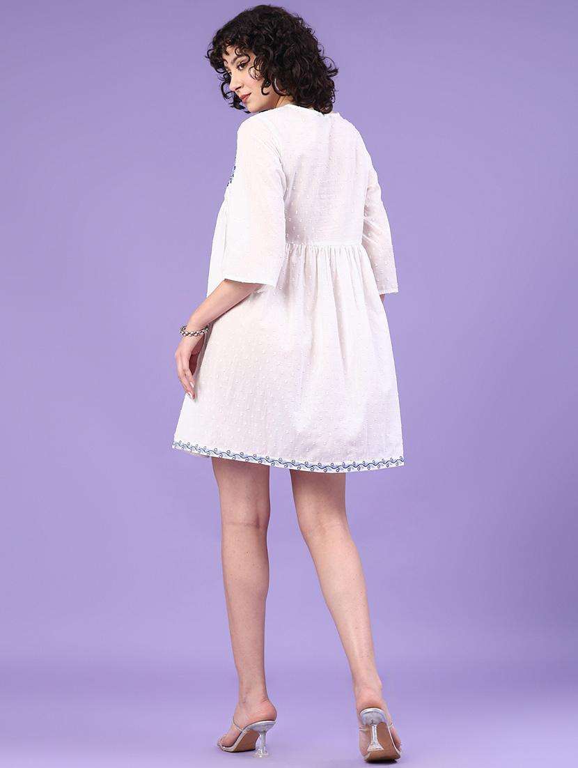 women embroidered v neck fit & flare dress - 22184073 -  Standard Image - 5