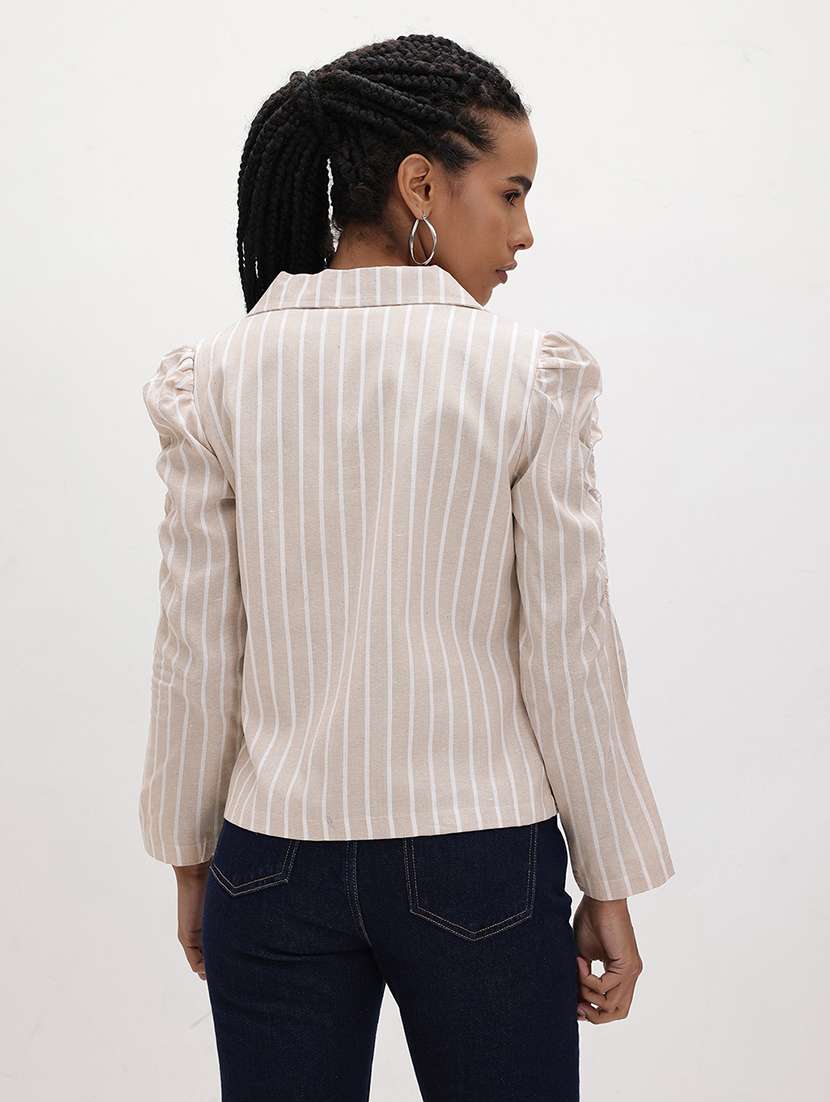 women striped long sleeve regular jacket - 22184099 -  Standard Image - 3