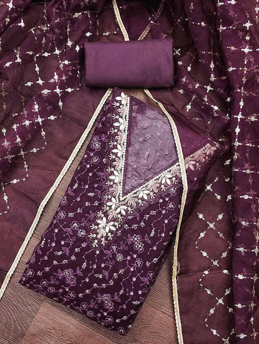 women solid with work embroidered unstitched suit set