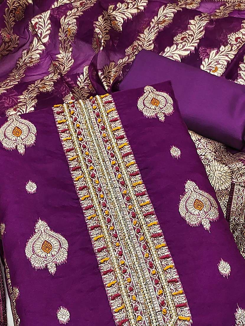 women self design embroidered unstitched suit set - 22184106 -  Standard Image - 3