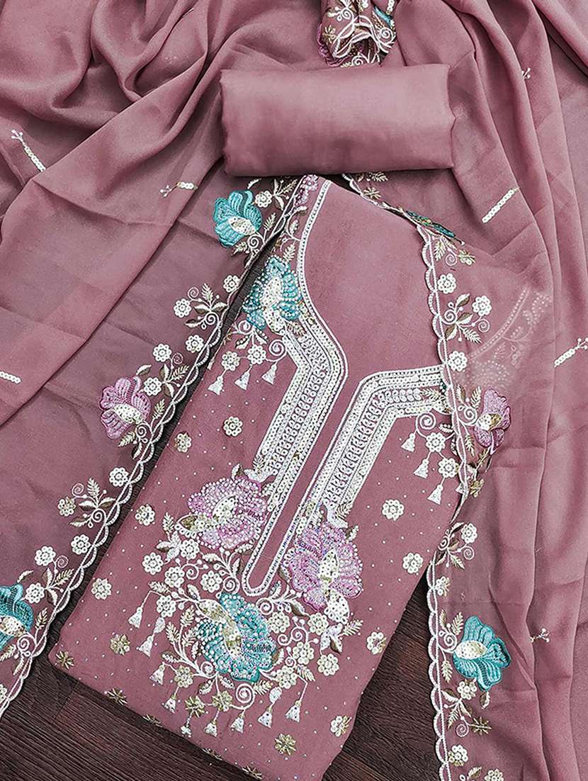 women solid with work embroidered unstitched suit set