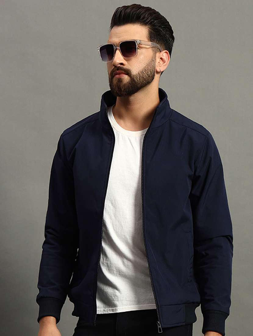 men solid long sleeve lightweight bomber jacket