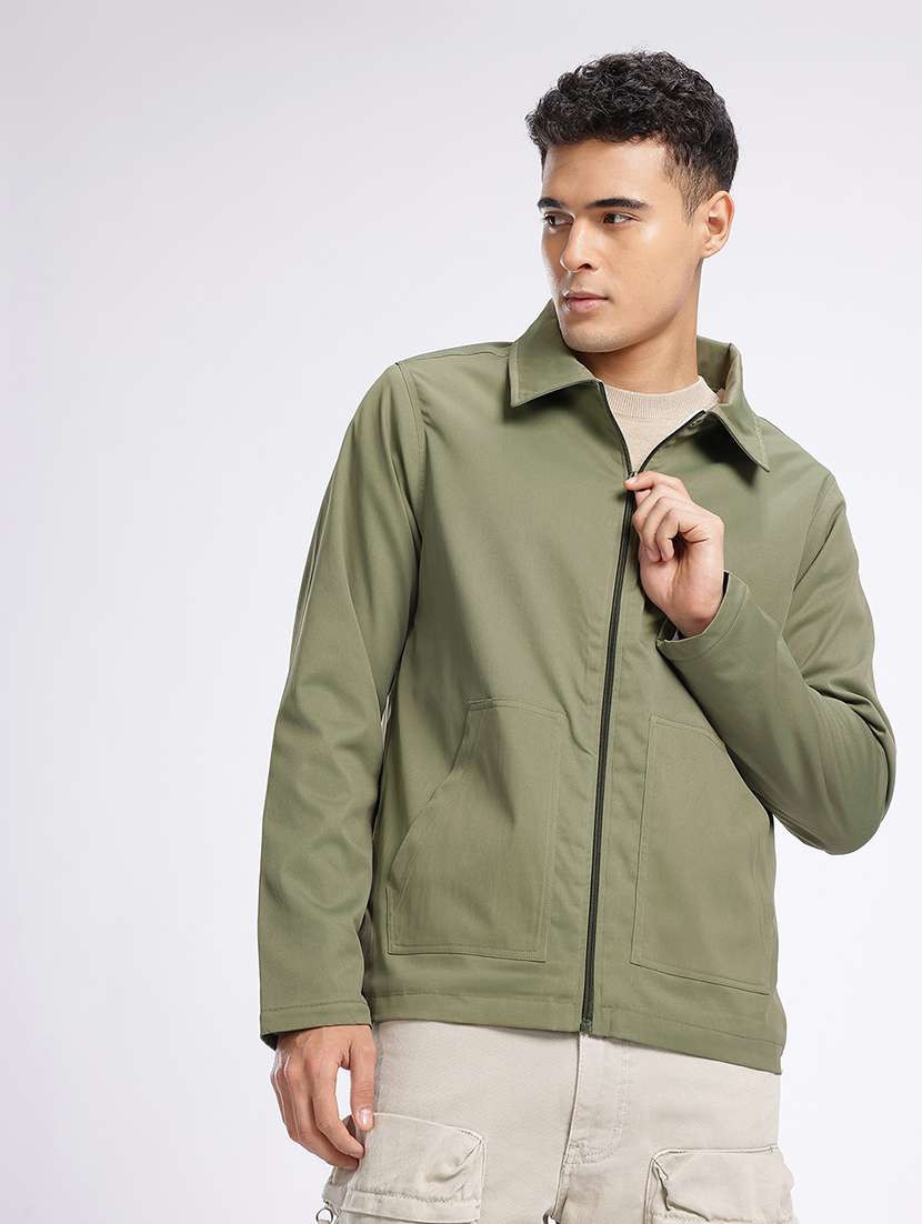 men solid long sleeve casual jacket