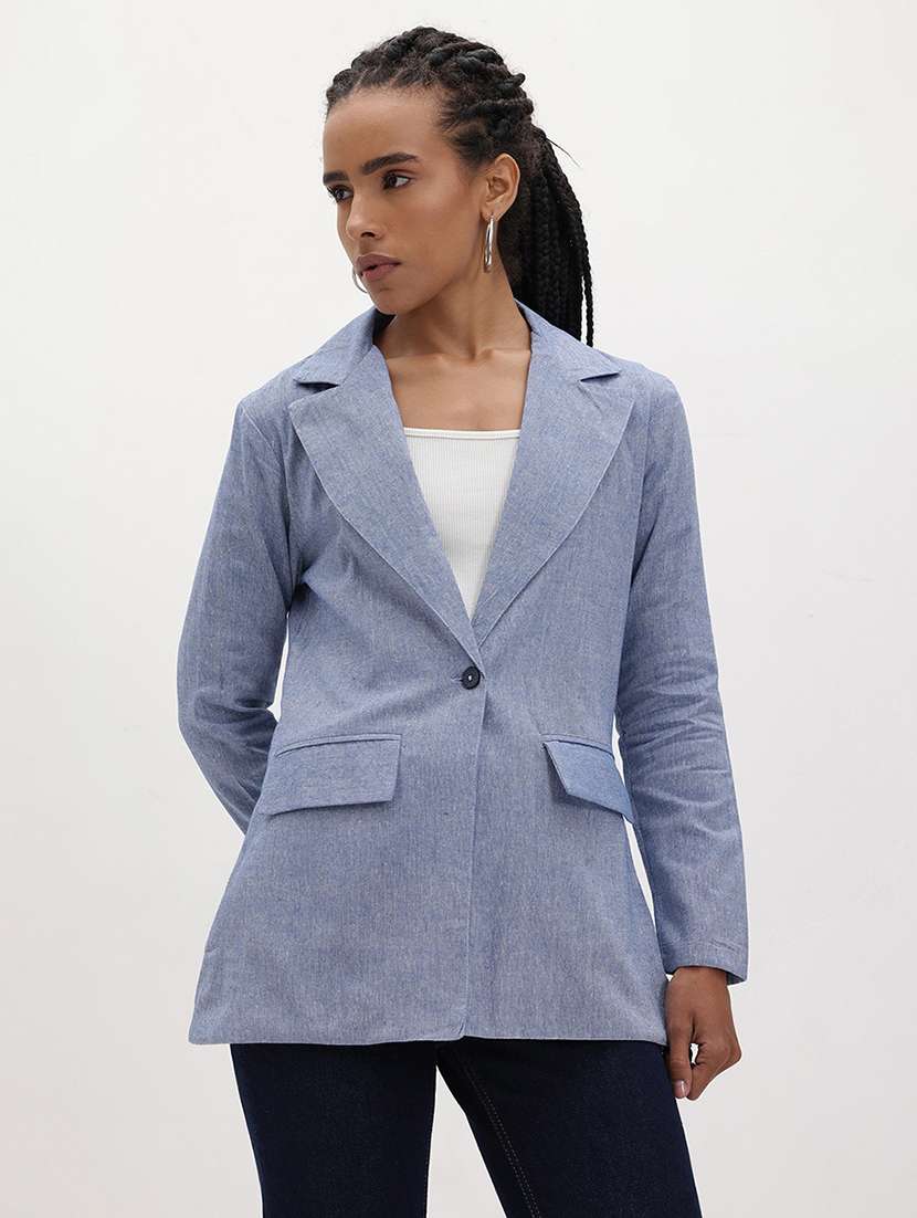 women solid long sleeve single breasted blazer