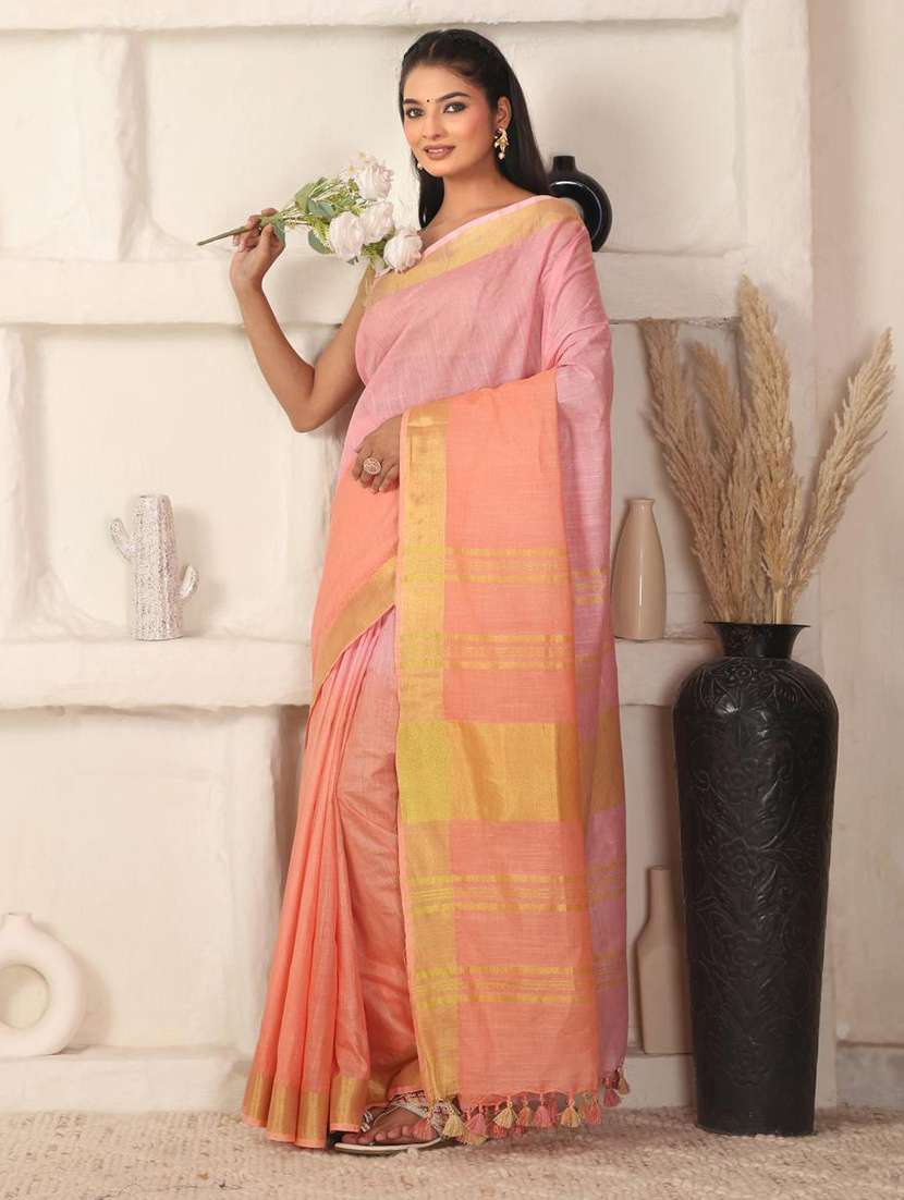 women solid with bordered saree with blouse - 22184203 -  Standard Image - 3