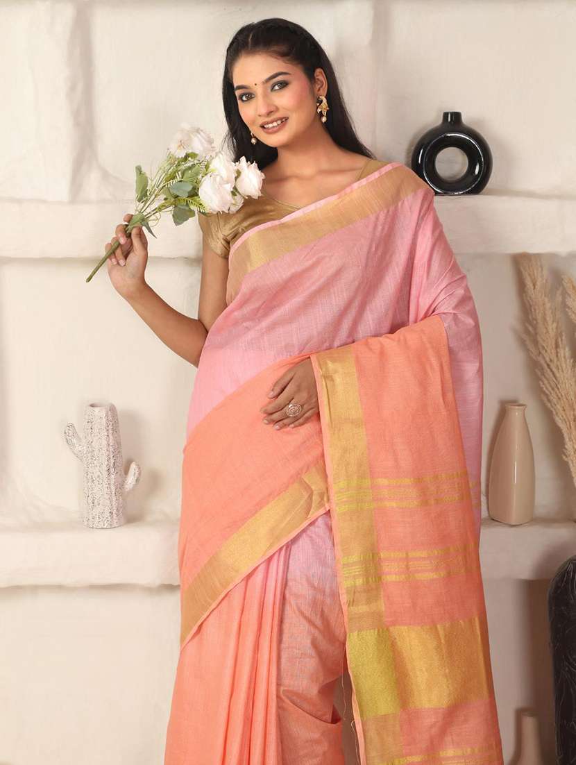 women solid with bordered saree with blouse - 22184203 -  Standard Image - 5