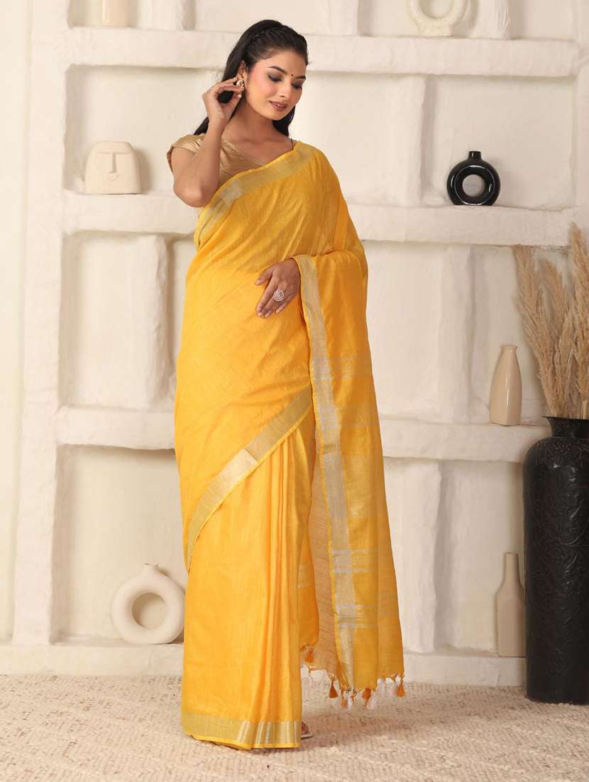 women solid with bordered saree with blouse - 22184204 -  Standard Image - 3